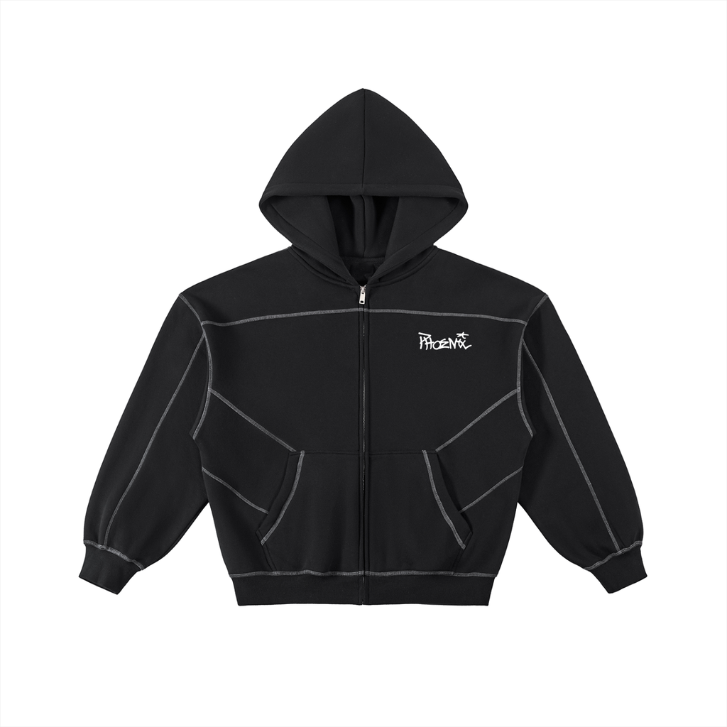 Black contrast stitched zip up tracksuit